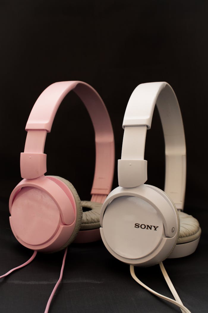 High-quality pink and white Sony headphones with a sleek design. Perfect for music lovers.